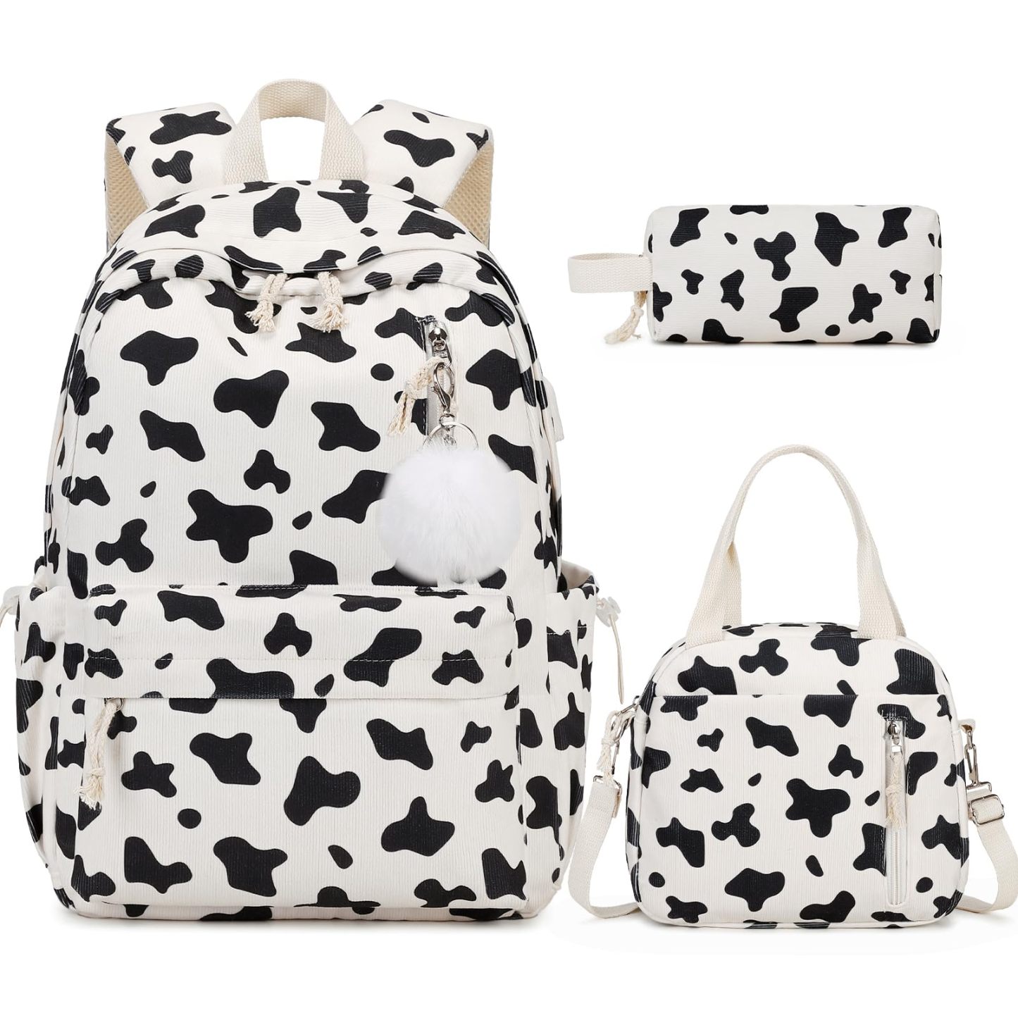 Corduroy Backpack with Lunch Bag and Pencil Pouch for Teen Kids 