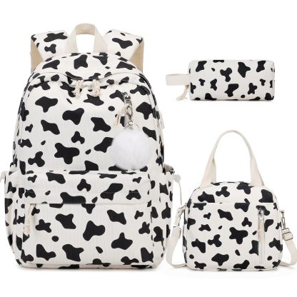 Corduroy Backpack with Lunch Bag and Pencil Pouch for Teen Kids 