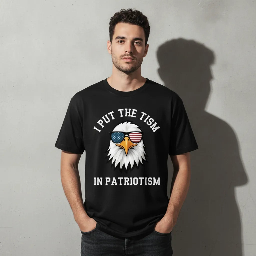 Put The Tism In Patriotism Athletic Eagle T-Shirt Funny Summer Trendy Streetwear