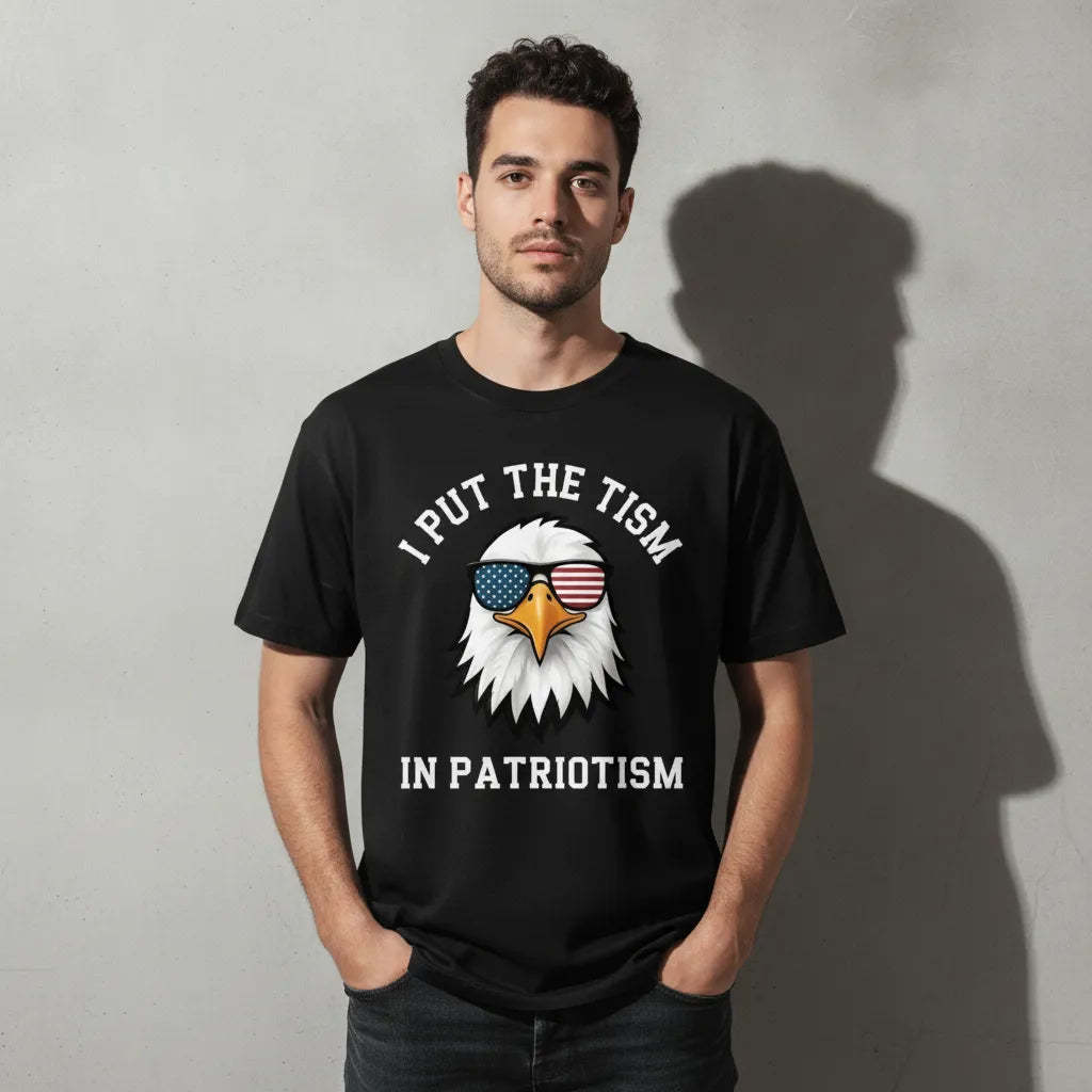 Put The Tism In Patriotism Athletic Eagle T-Shirt Funny Summer Trendy Streetwear
