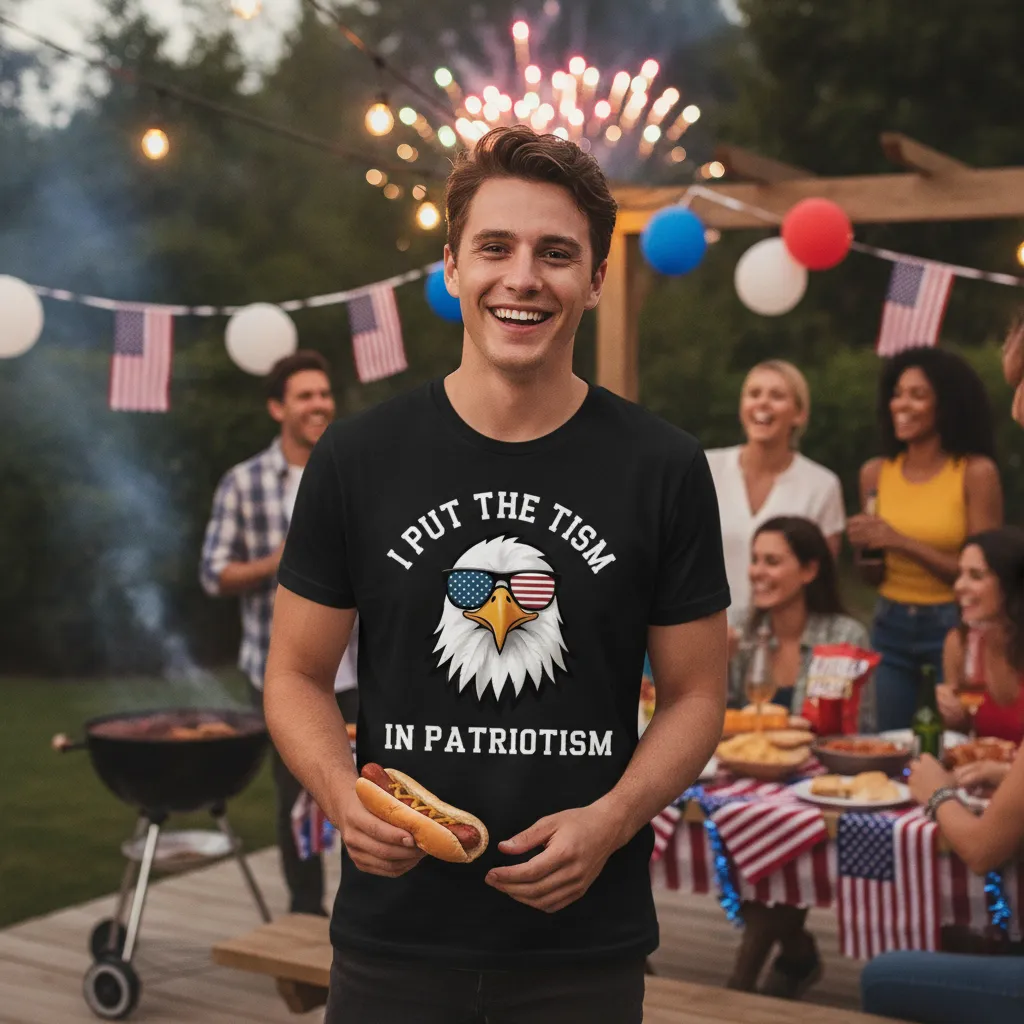 Put The Tism In Patriotism Athletic Eagle T-Shirt Funny Summer Trendy Streetwear