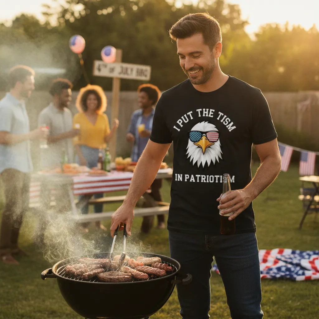 Put The Tism In Patriotism Athletic Eagle T-Shirt Funny Summer Trendy Streetwear