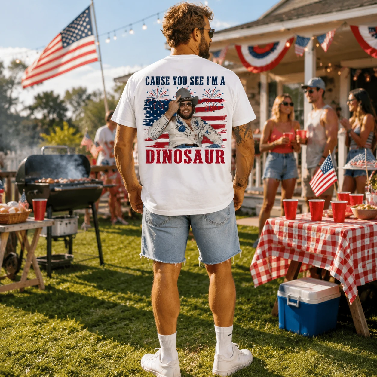 Country Dinosaur Patriotic July 4th Tee Country Music Vintage Style Shirt