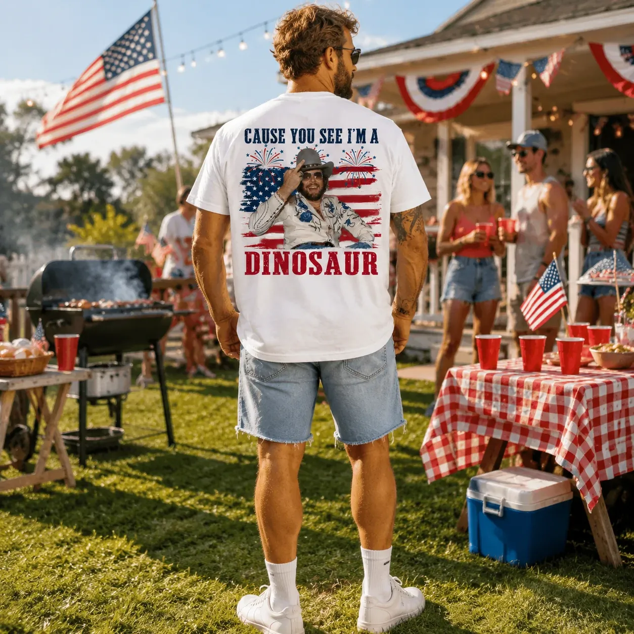 Country Dinosaur Patriotic July 4th Tee Country Music Vintage Style Shirt
