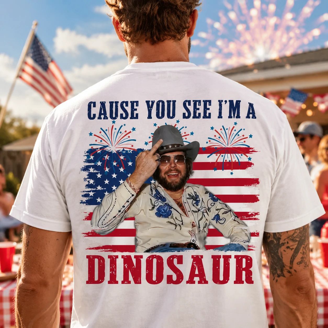 Country Dinosaur Patriotic July 4th Tee Country Music Vintage Style Shirt