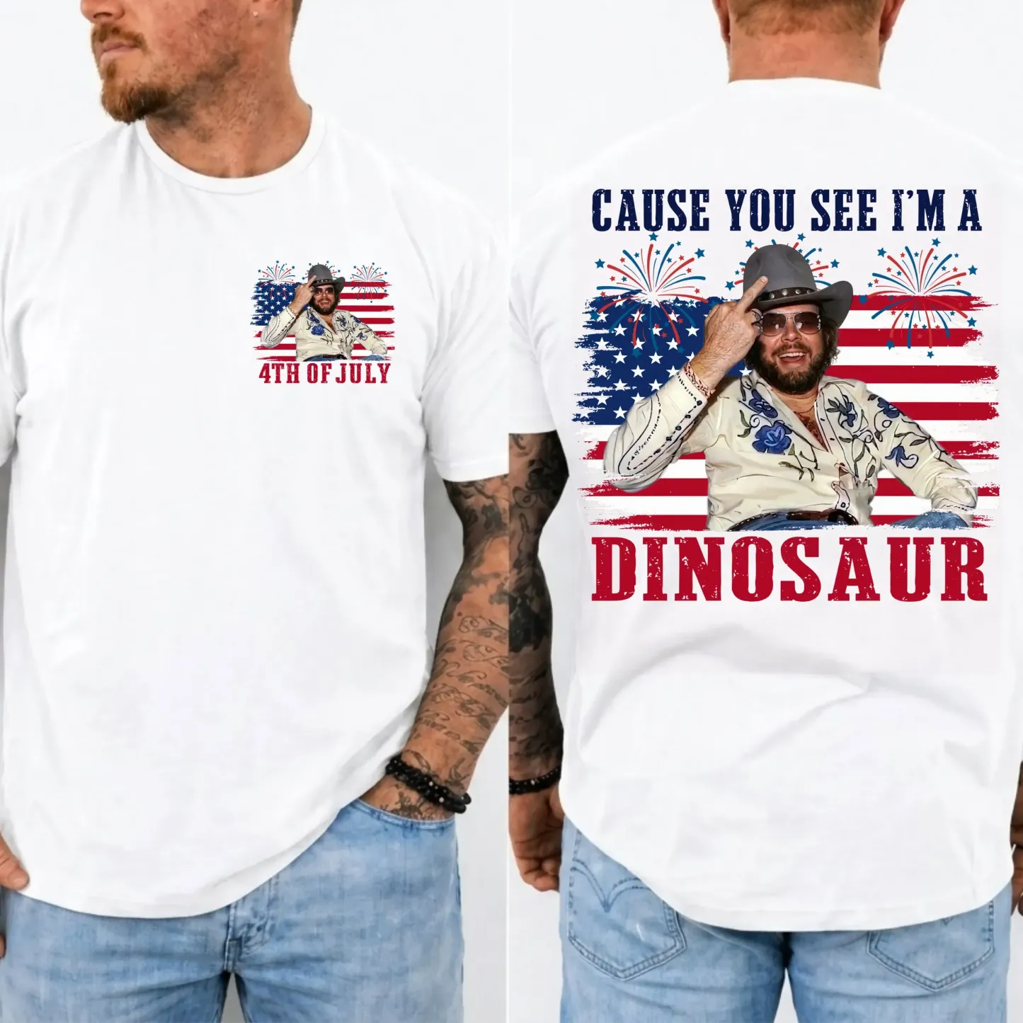 Country Dinosaur Patriotic July 4th Tee Country Music Vintage Style Shirt