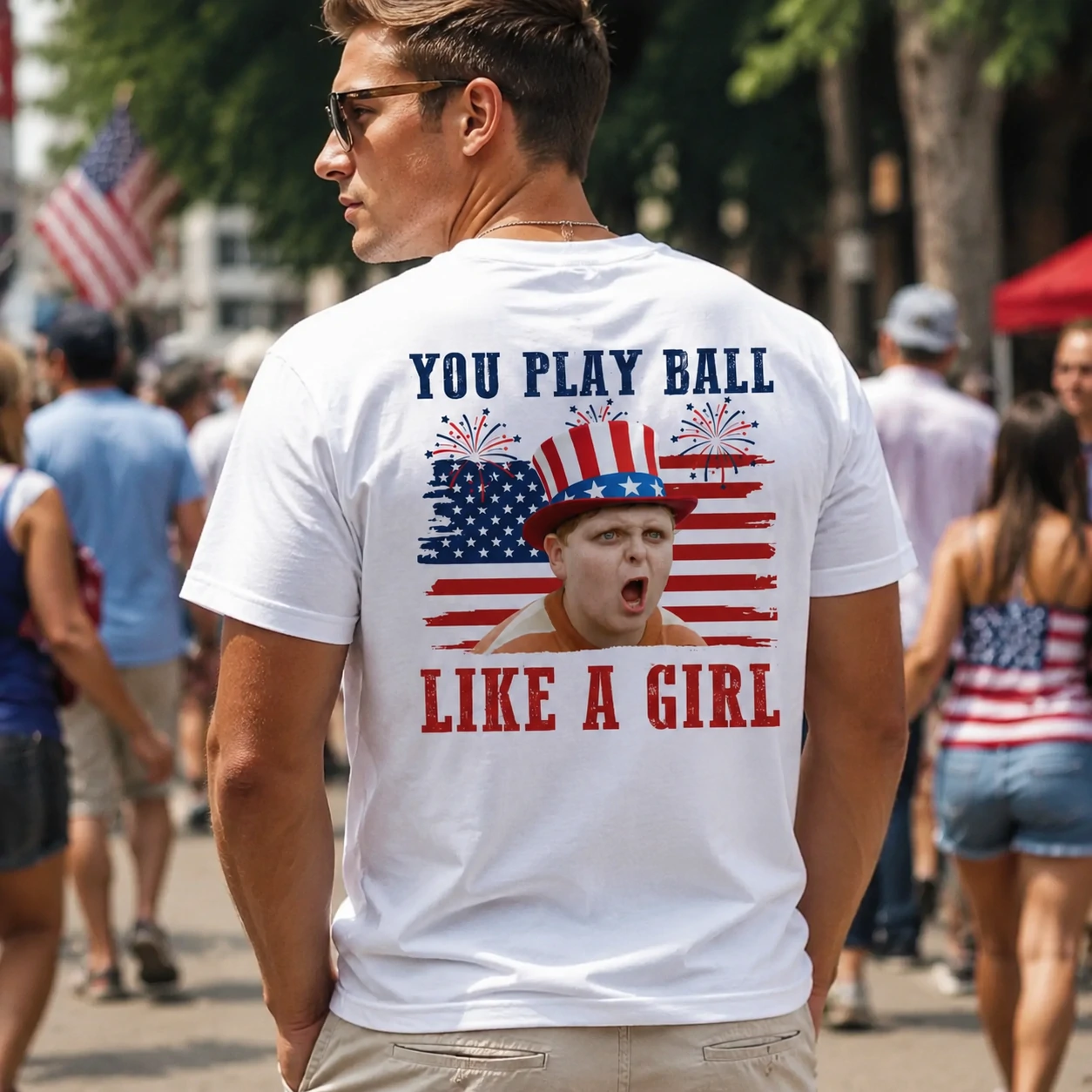 You Play Ball Like A Girl 4th of July Shirt Vintage Baseball Fan Tee