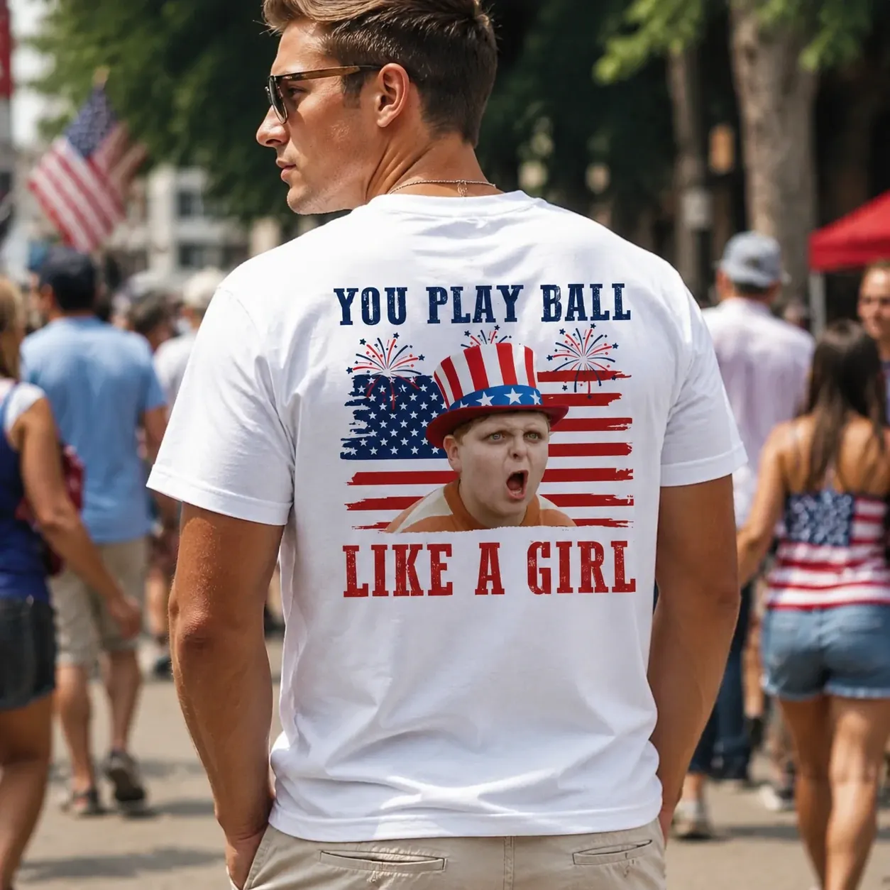 You Play Ball Like A Girl 4th of July Shirt Vintage Baseball Fan Tee