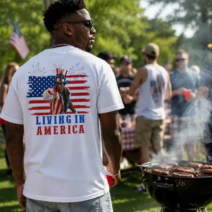 Apollo Creed Living in America T Shirt Patriotic 4th of July Vintage Tee