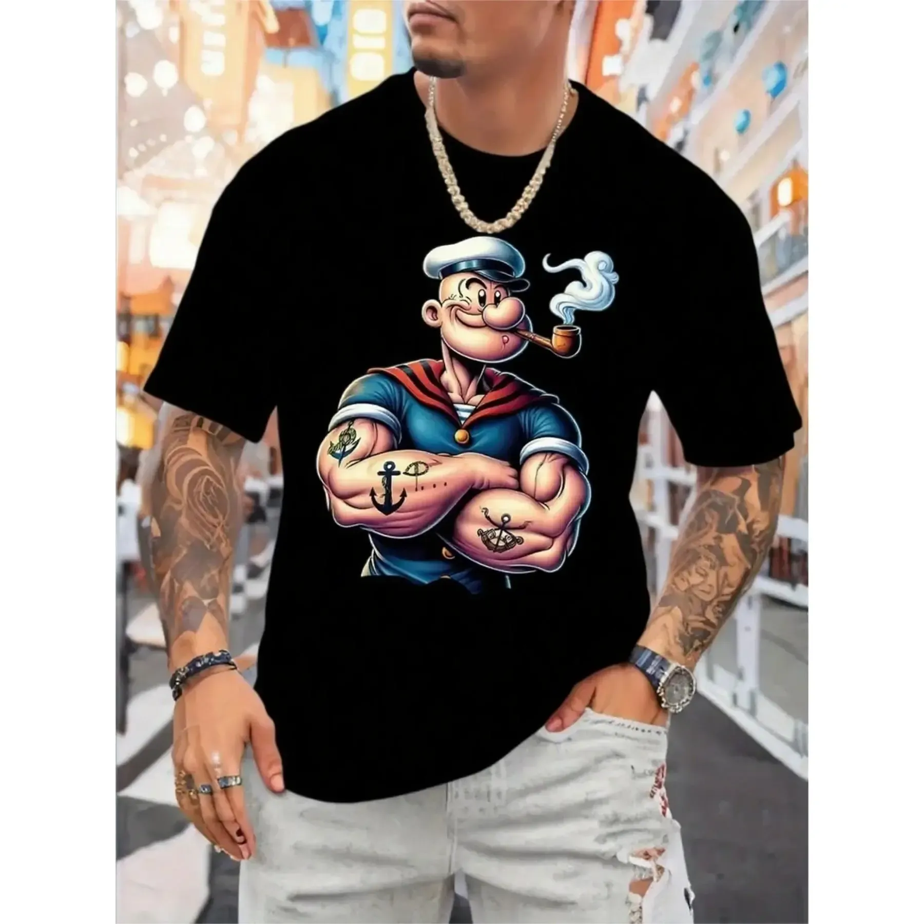 Bold Nautical Design with Pirate Ship & Treasure Chest Print Tee