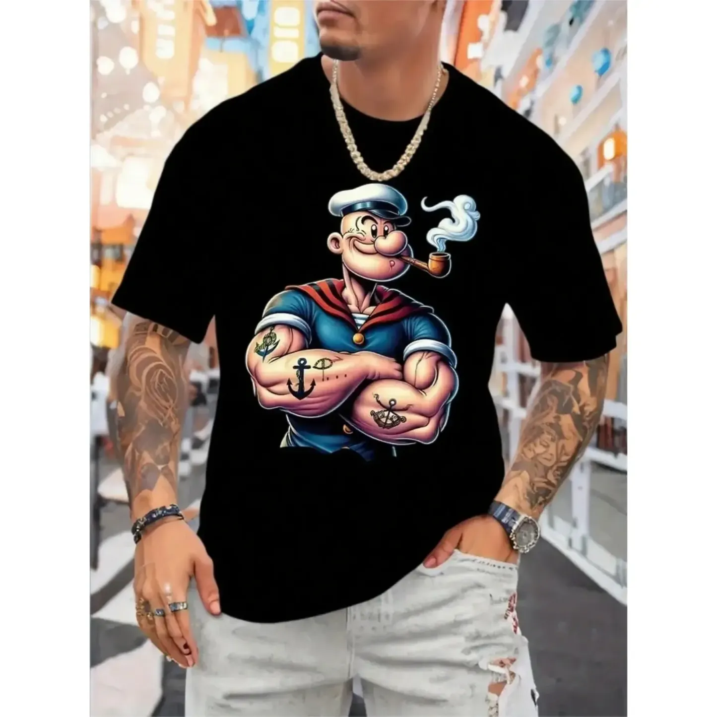 Bold Nautical Design with Pirate Ship & Treasure Chest Print Tee