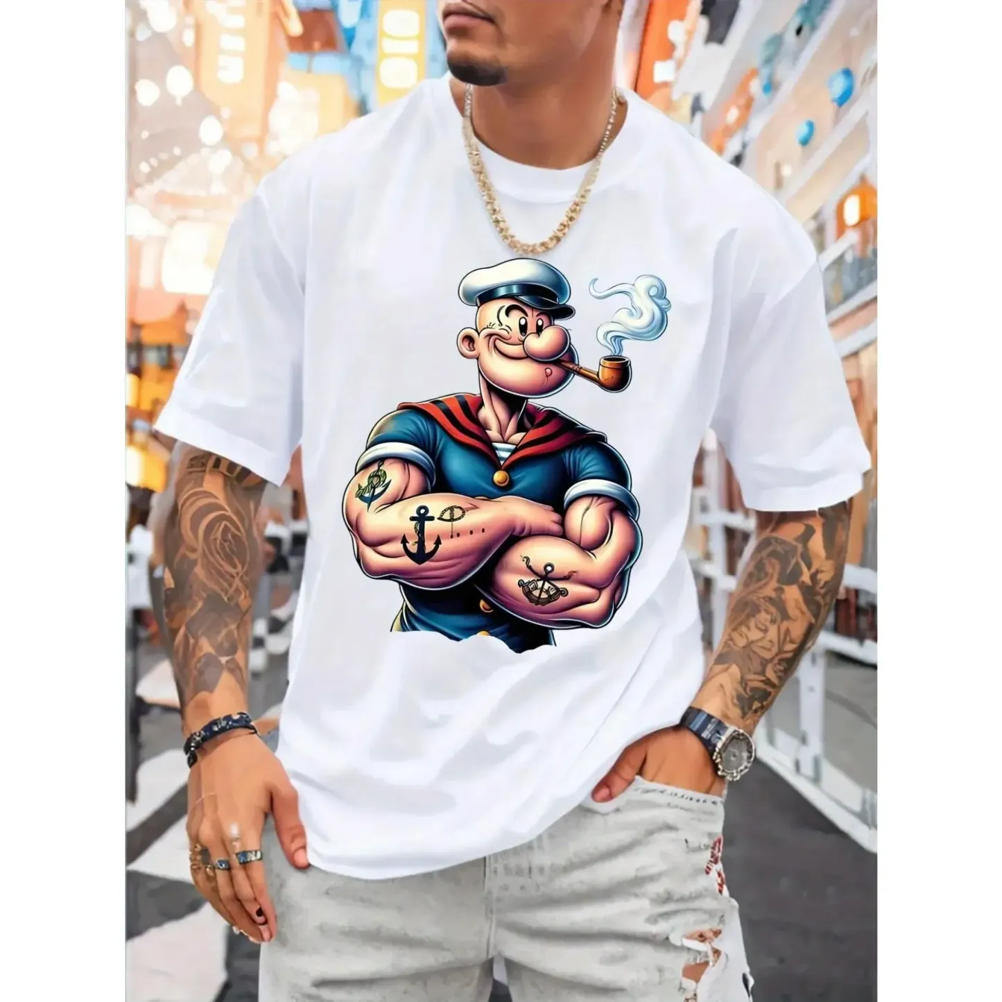 Bold Nautical Design with Pirate Ship & Treasure Chest Print Tee
