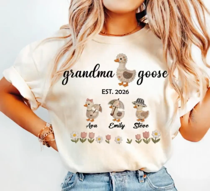 Personalized Mom Duck Shirt With Kids Names Funny Mama Goose Shirt Gift for Mom