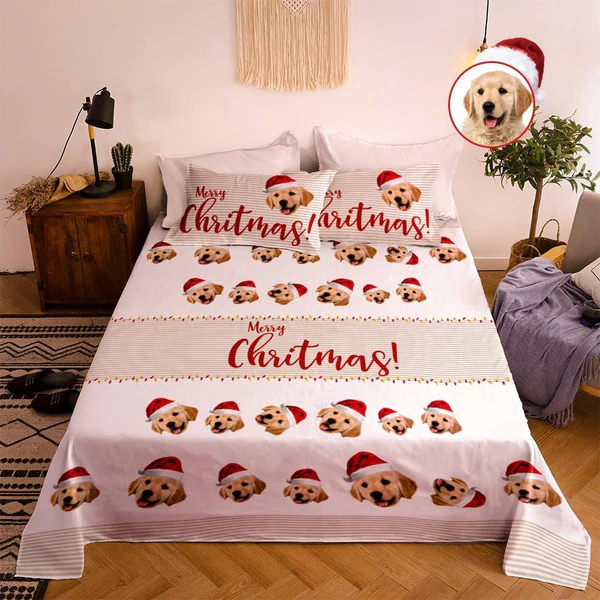 Personalized Photo Double Bedding Sheet And Duvet Cover Pillowslip for Pet Lover
