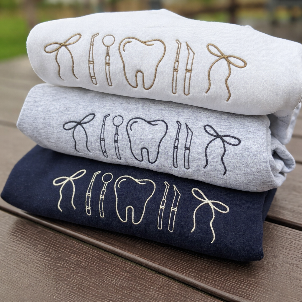 Minimalist Nurse Life Icons T-Shirt Chic Dental Professional Tooth & Tools Embroidered Hoodie