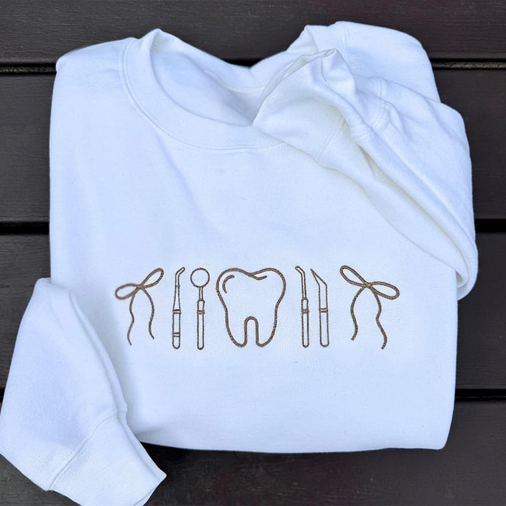 Minimalist Nurse Life Icons T-Shirt Chic Dental Professional Tooth & Tools Embroidered Hoodie