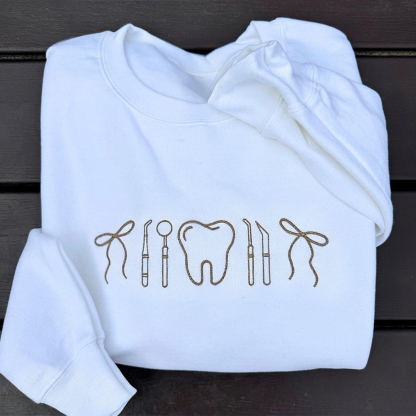 Minimalist Nurse Life Icons T-Shirt Chic Dental Professional Tooth & Tools Embroidered Hoodie