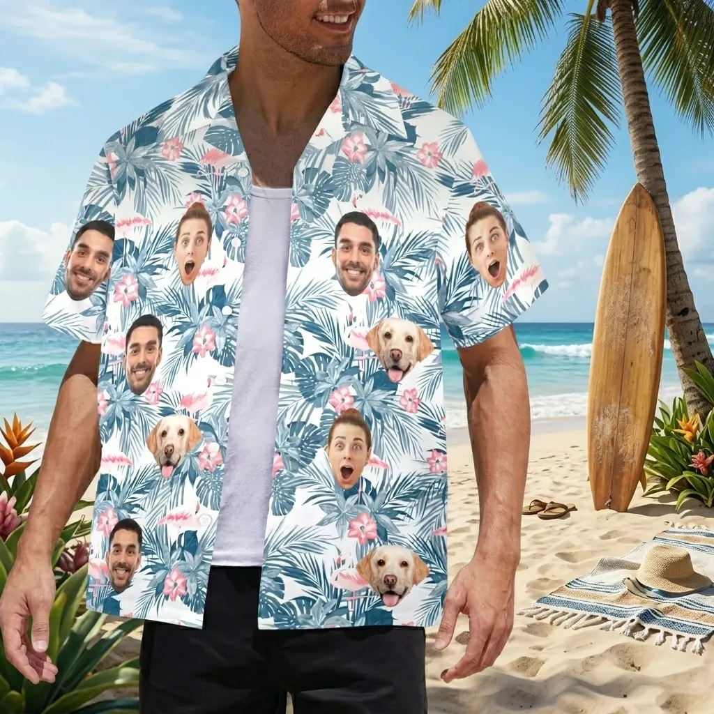 Personalized Face Hawaiian Shirt Beach Party Vocation Shirt Father's Day Gift