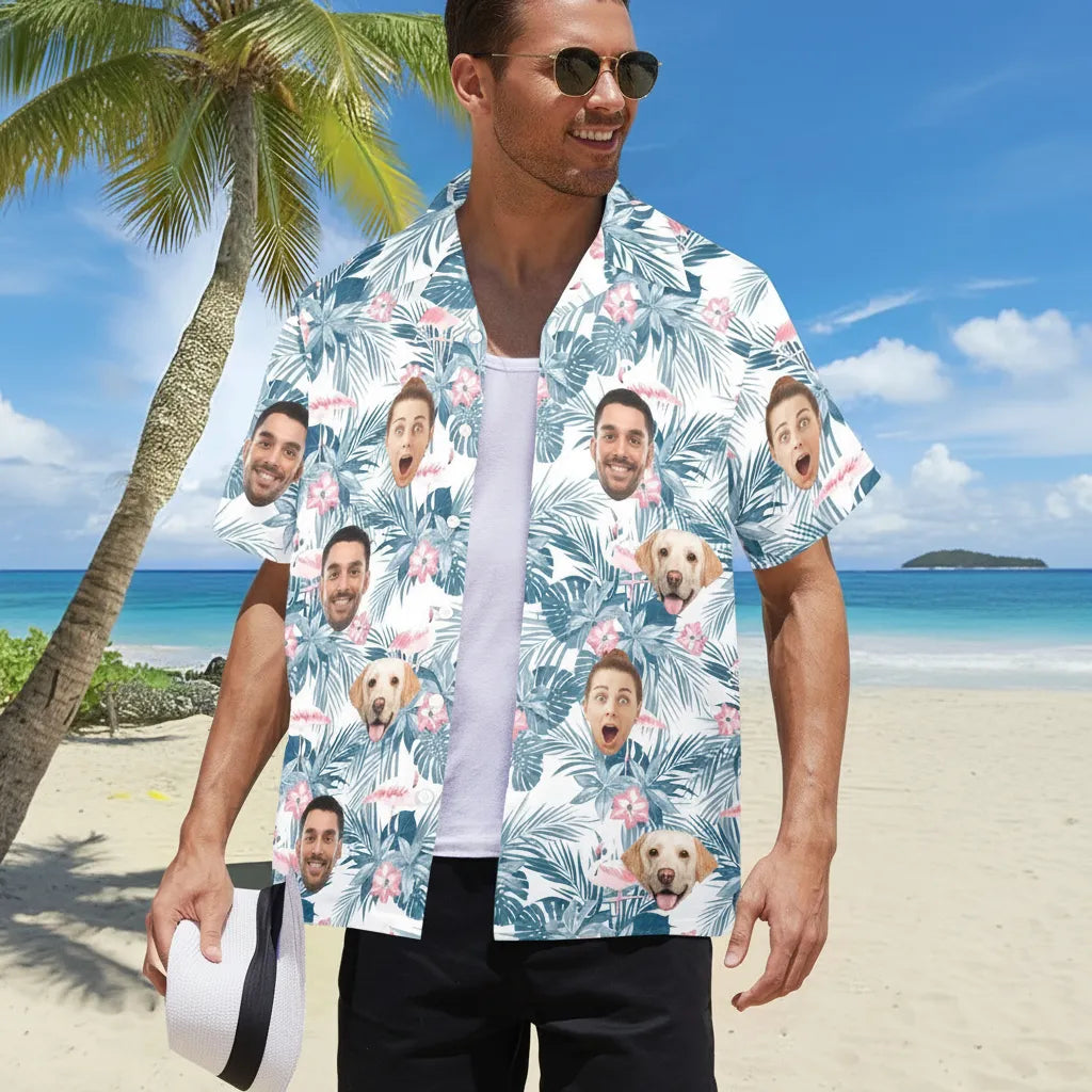 Personalized Face Hawaiian Shirt Beach Party Vocation Shirt Father's Day Gift