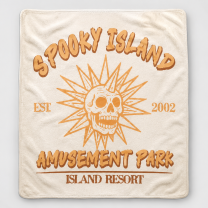 Spooky Island Halloween Blanket – Vintage Amusement Park Throw Blanket