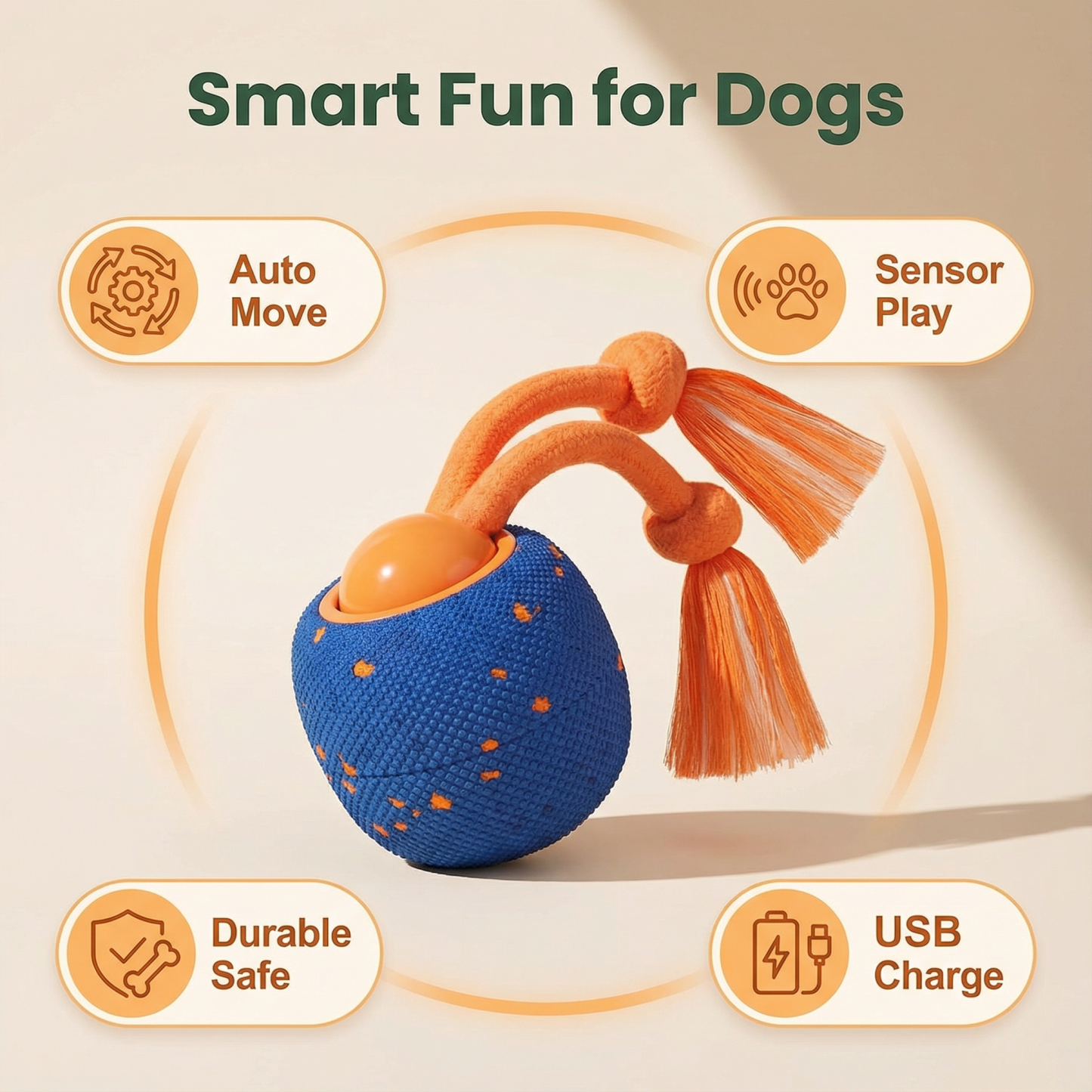 Smart Interactive Dog Toy Wicked Ball Rolly Automatic Moving Bouncing Rotating E-TPU Material Rope Barks Sound Active Rolling