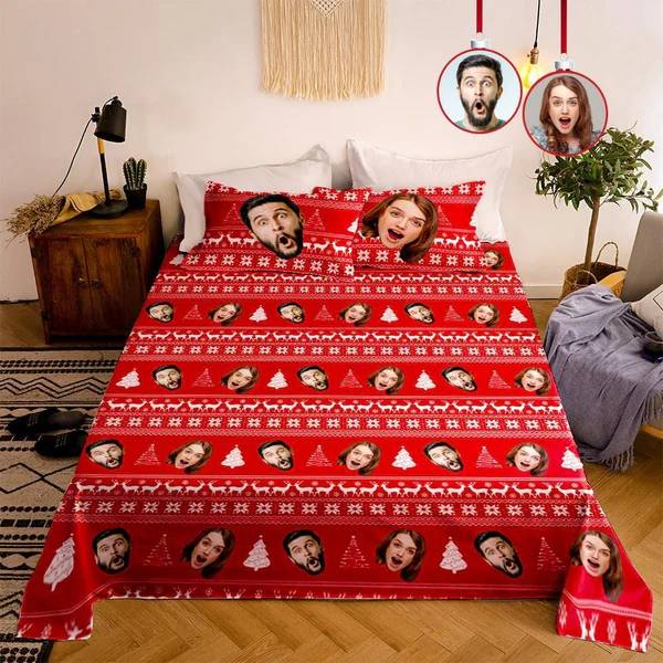 Personalized Photo Double Bedding Sheet And Duvet Cover Pillowslip