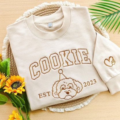 Custom Embroidered Pet Portrait Outline Sweatshirt for Pet Lover