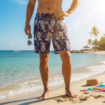 Personalized Men's Beach Shorts Custom Pet Portrait Summer Trunks