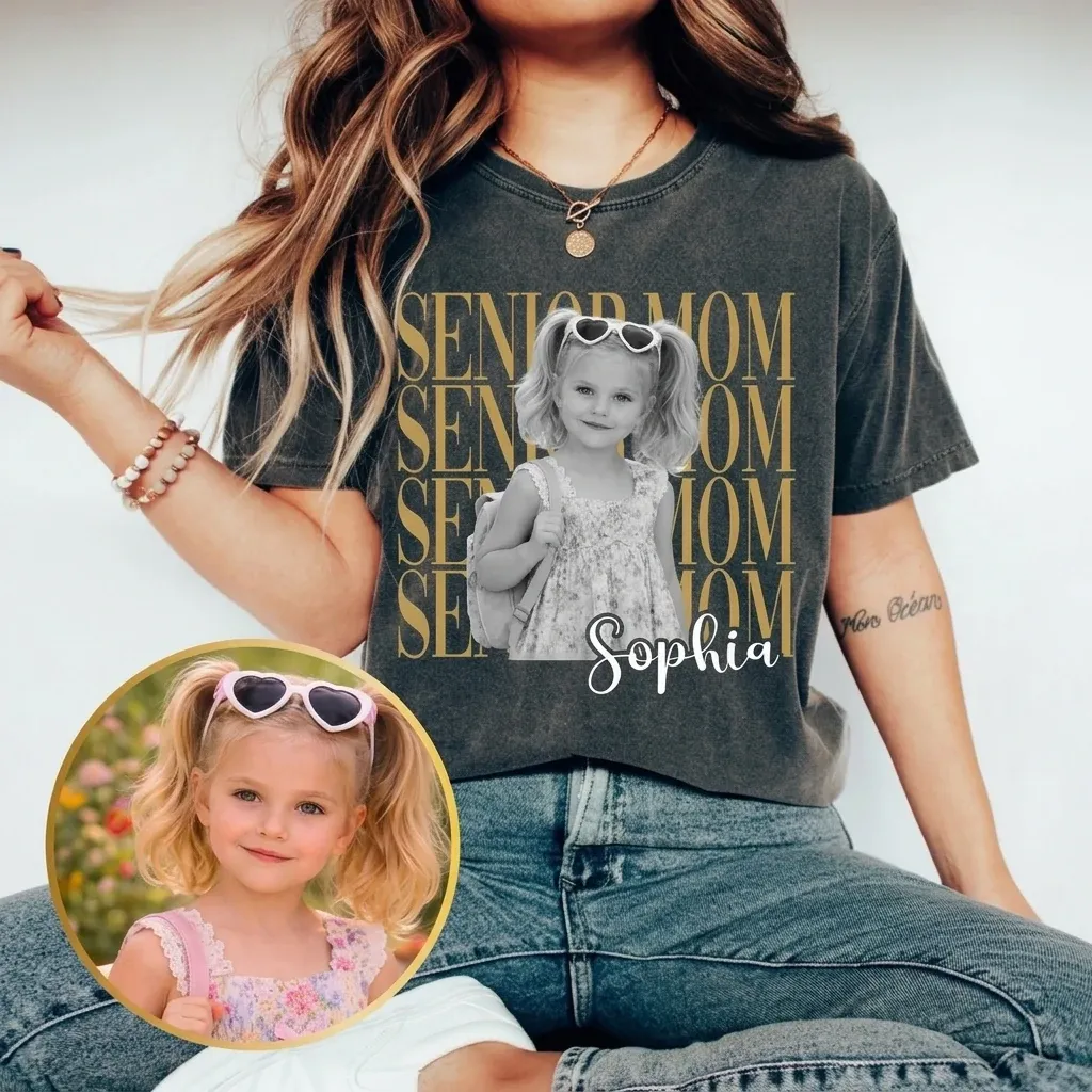 Personalized Kids Photo Senior Mom Shirt Class Of 2027 T-Shirt Proud Senior Mom Graduation Shirts