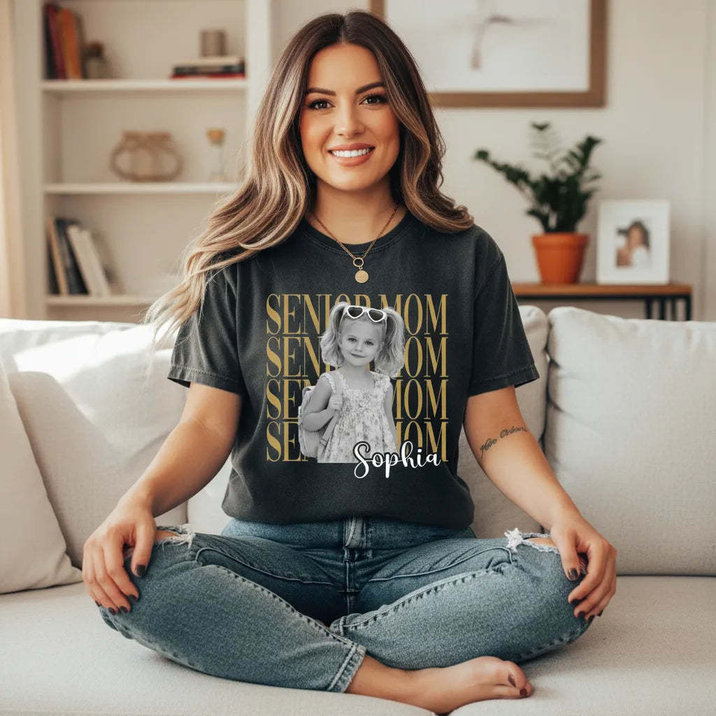 Personalized Kids Photo Senior Mom Shirt Class Of 2027 T-Shirt Proud Senior Mom Graduation Shirts