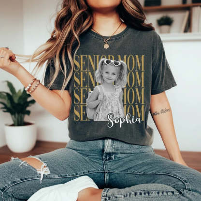 Personalized Kids Photo Senior Mom Shirt Class Of 2027 T-Shirt Proud Senior Mom Graduation Shirts