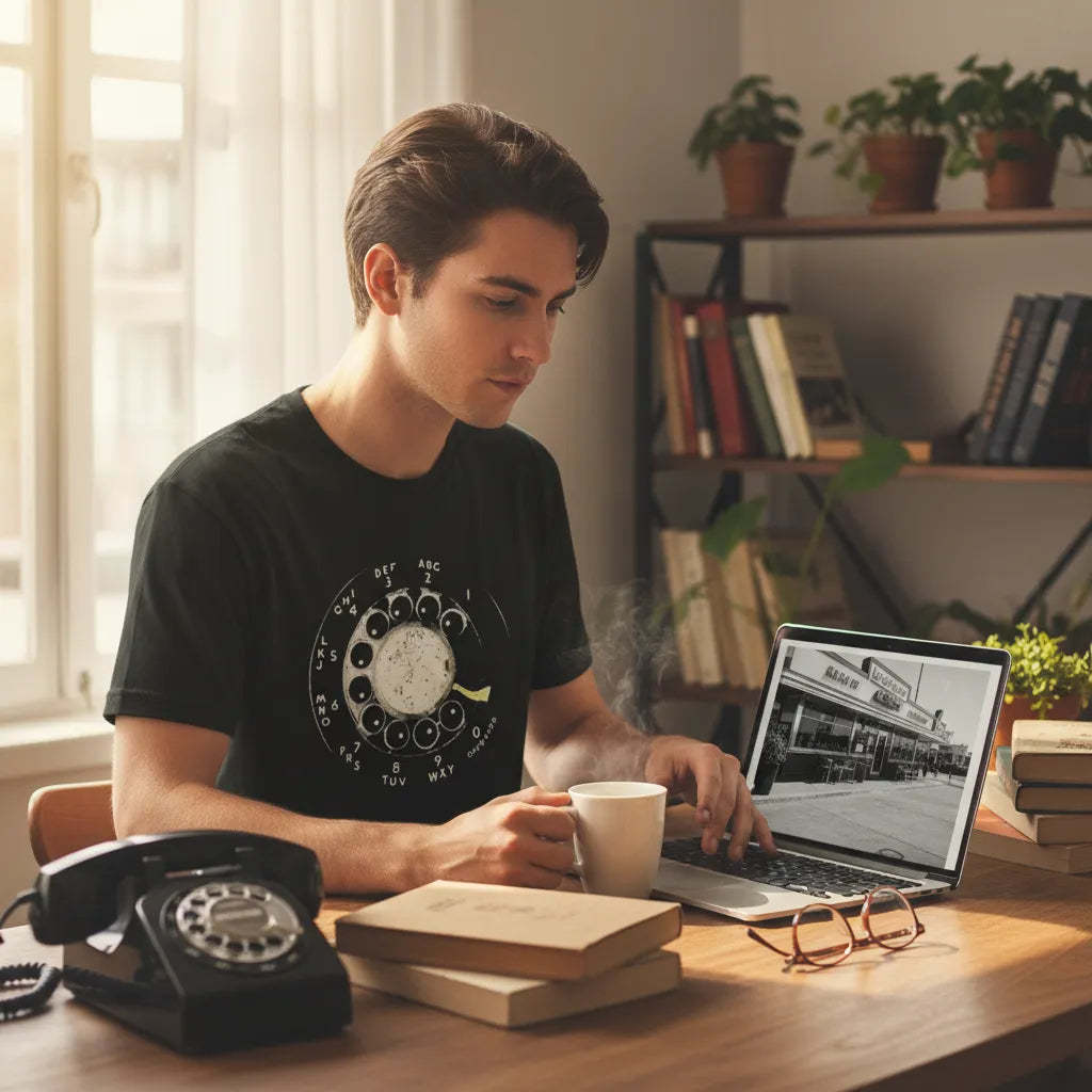 Vintage Rotary Phone Dial Pattern T-Shirt Retro Nostalgia Edition Tee