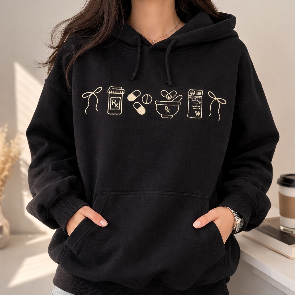 Embroidered Minimalist Nurse Life Icons Sweatshirt Hoodie