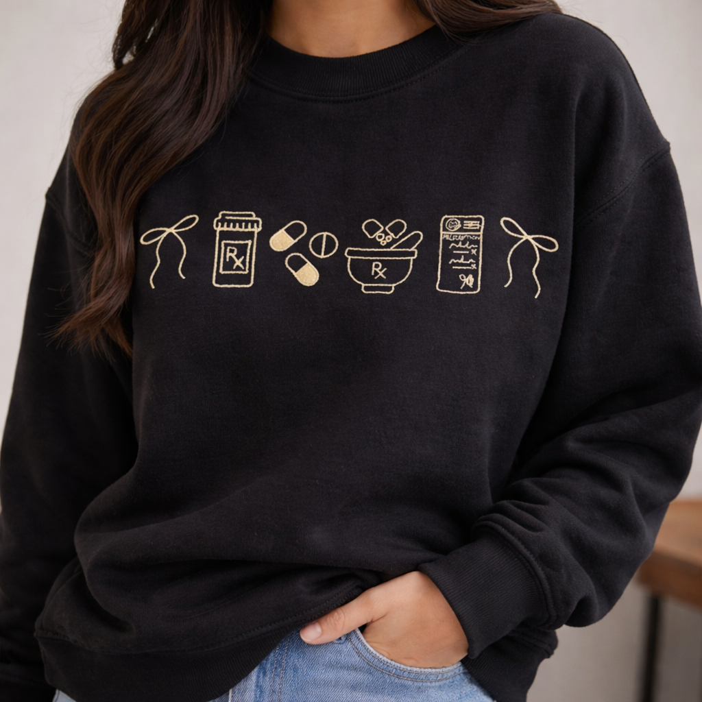 Embroidered Minimalist Nurse Life Icons Sweatshirt Hoodie