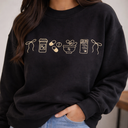 Embroidered Minimalist Nurse Life Icons Sweatshirt Hoodie