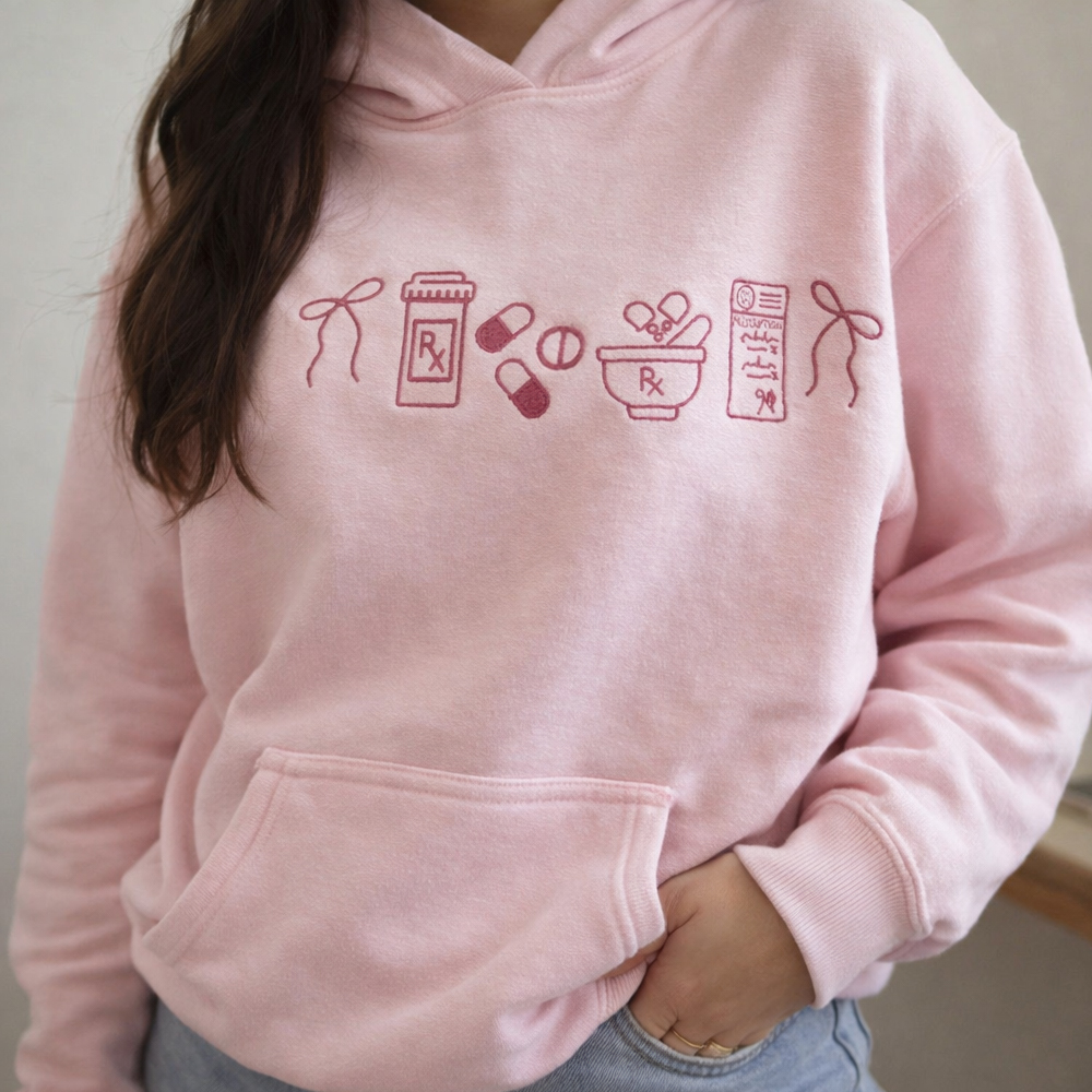 Embroidered Minimalist Nurse Life Icons Sweatshirt Hoodie