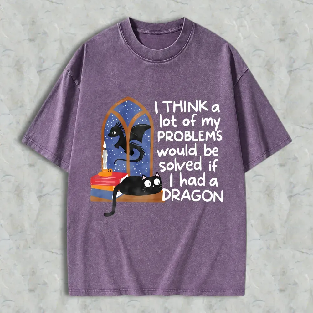 Dragon And Cat Window Scene I Think A Lot Of My Problems Would Be Solved If I Had A Dragon Unisex Washed T-shirt
