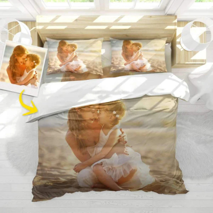 Personalized Photo Double Bedding Sheet And Duvet Cover Pillowslip for Mom
