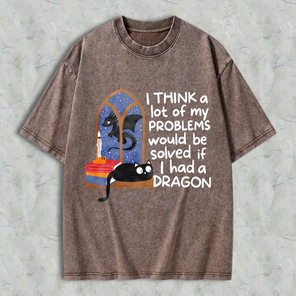 Dragon And Cat Window Scene I Think A Lot Of My Problems Would Be Solved If I Had A Dragon Unisex Washed T-shirt