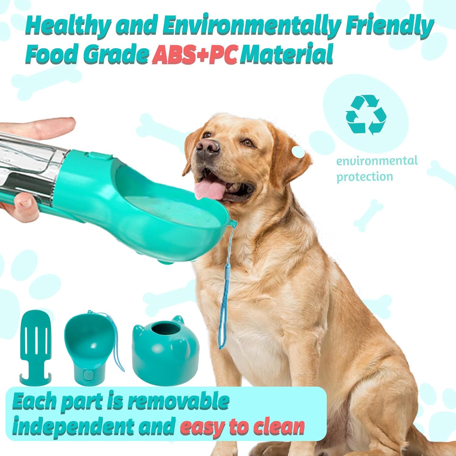 Leak Proof Dog Water Bottle Portable 3 in 1 Pet Water Dispenser with Bowl and Waste Bag Holder for Hiking Travel Car Dog Park Outdoor Easy One Hand Use