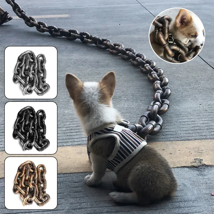 Thick Heavy Duty Eco-Friendly Cartoon Plastic Dog Leash with Large Iron Chain Funny Prank Walking Pet Supplies