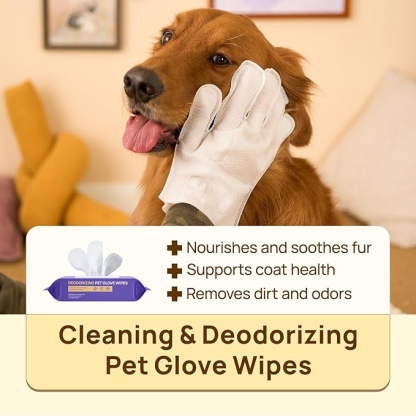 Rinse Free Hypoallergenic Deodorizing Dog Gloves Wipes Pet Cleaning Bathing Wipes