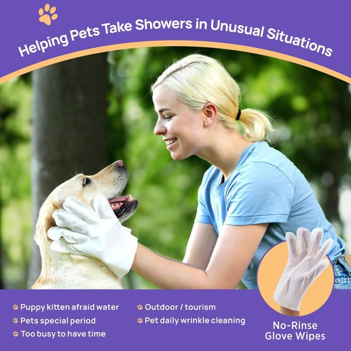 Rinse Free Hypoallergenic Deodorizing Dog Gloves Wipes Pet Cleaning Bathing Wipes