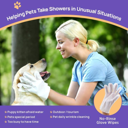 Rinse Free Hypoallergenic Deodorizing Dog Gloves Wipes Pet Cleaning Bathing Wipes
