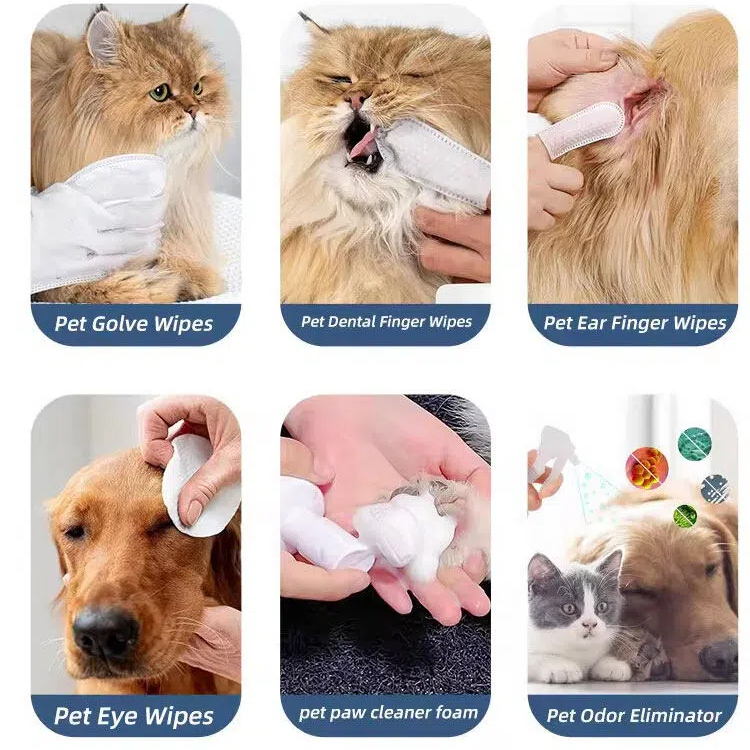 Rinse Free Hypoallergenic Deodorizing Dog Gloves Wipes Pet Cleaning Bathing Wipes