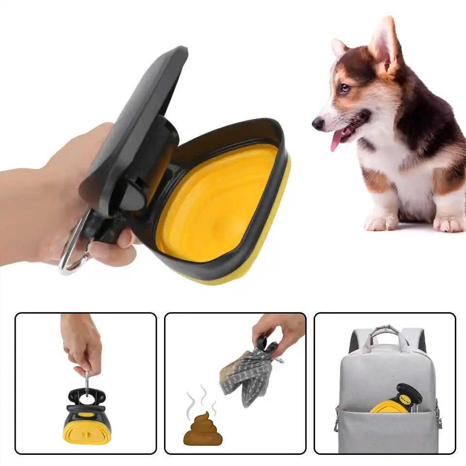 Medium Pooper Scooper, Portable and Handheld Size for Walking Large and Small Dogs Outside Yard or Travel Outdoors, Pup Poop Scoop with Container and 30pcs Pet Waste Bag Attachment