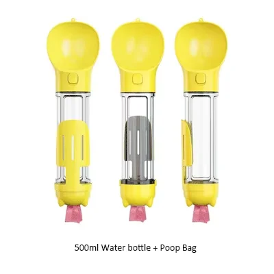 Leak Proof Dog Water Bottle Portable 3 in 1 Pet Water Dispenser with Bowl and Waste Bag Holder for Hiking Travel Car Dog Park Outdoor Easy One Hand Use