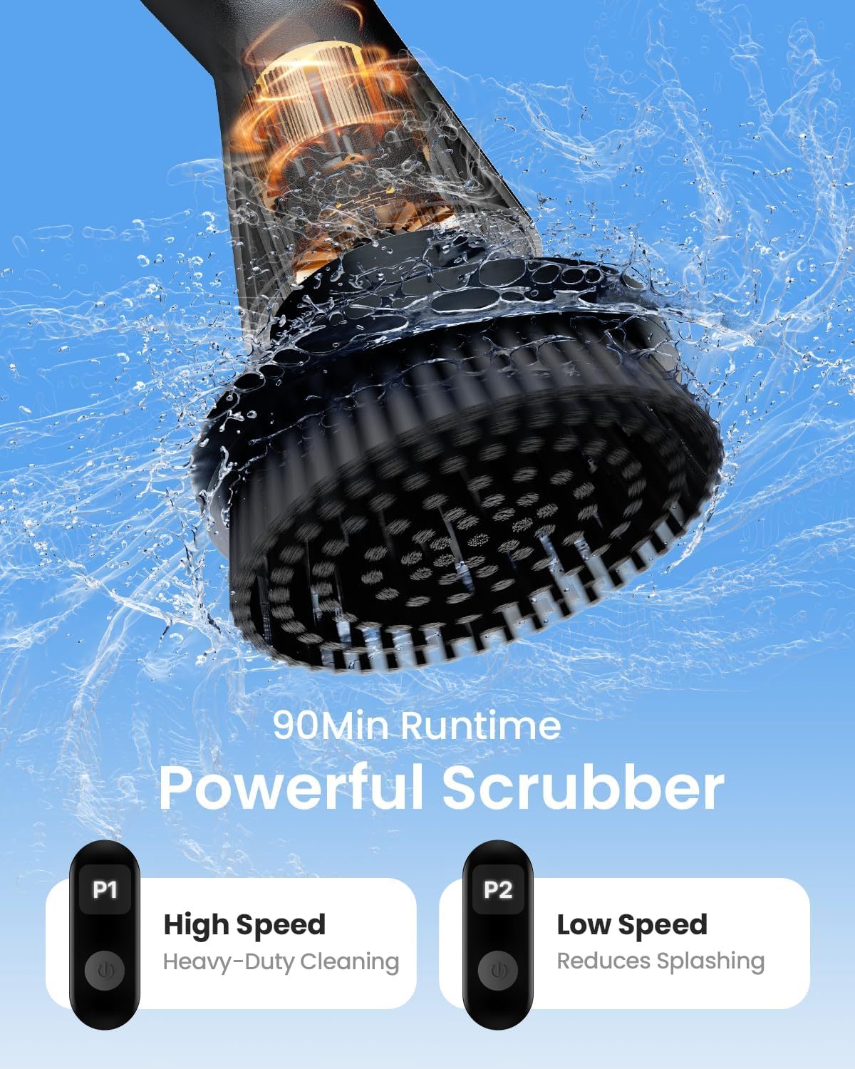 Electric Spin Scrubber, Cordless Cleaning Brush with 8 Replaceable Brush Heads, Tub and Floor Tile 360 Power Scrubber Dual Speed with Adjustable & Detachable Handle for Bathroom Kitchen Car