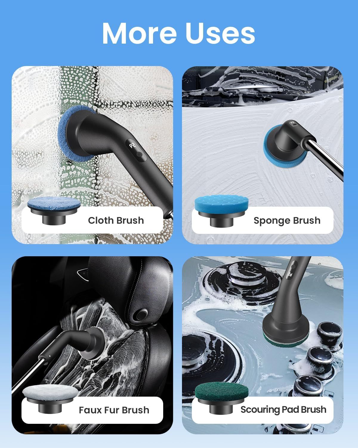 Electric Spin Scrubber, Cordless Cleaning Brush with 8 Replaceable Brush Heads, Tub and Floor Tile 360 Power Scrubber Dual Speed with Adjustable & Detachable Handle for Bathroom Kitchen Car