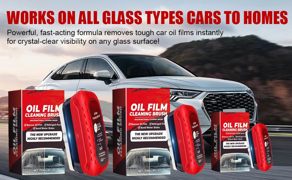 Automotive Oil Film Cleaning Brush New Glass Coating for Windshield Glass Oil Film Remover, Strong Front Windshield Remover for Windshield Improves Clarity and Visibility